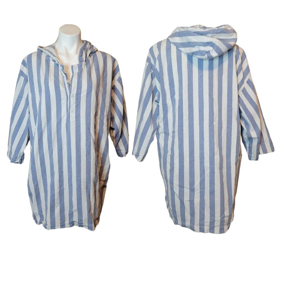 Vintage Stefano Man Sz S/M Blue And White Striped Hooded Shirt Beach Vacation